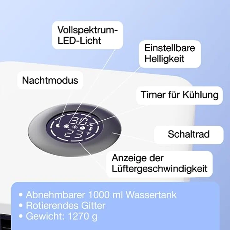 Evapolar evaLIGHT Plus Luftkühler & Luftbefeuchter - Tragbarer Kühl-Ventilator mit Vollspektrum-LED-Hintergrundbeleuchtung - Flüsterleise, einfach zu bedienen, stilvoll, effizient – Weiß – Bild 5