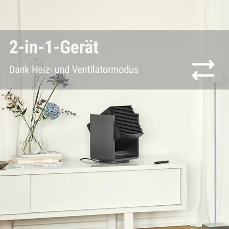 Stadler Form Heizlüfter & Ventilator Alex, 3D-Oszillation, 4 Leistungsstufen Ventilator, 2 Leistungsstufen Heizung, bis 8 m Winddistanz, Fernbedienung, schwarz – Bild 2