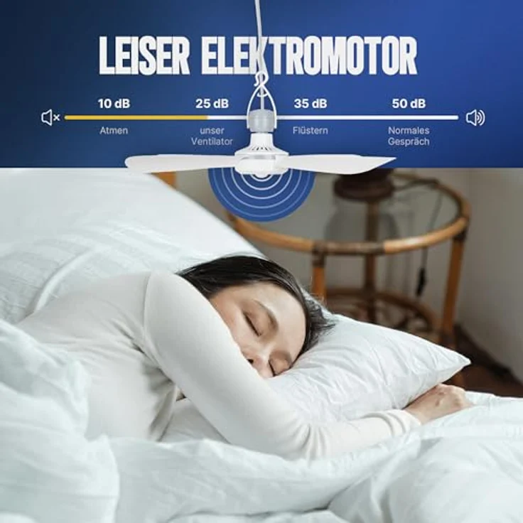 Bestlivings Mobiler Deckenventilator, Energiesparend mit 5 Watt Motor, Ø40 cm, Weiß, portabel mit Haken und abnehmbaren Flügeln – Bild 3