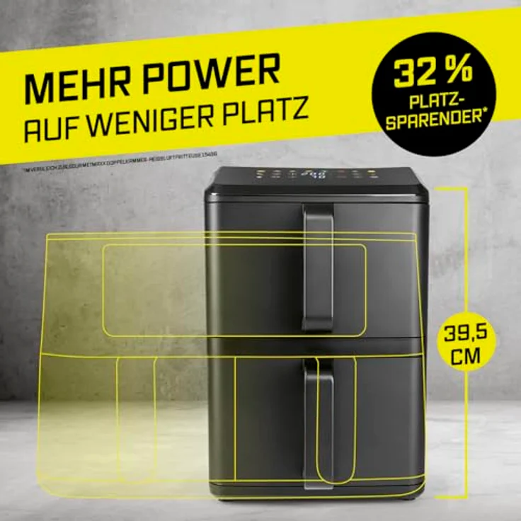 GOURMETmaxx FryUp vertikale Doppelkammer Heißluftfritteuse, 10 L mit 9,8 Zoll Multi-Colour LED-Touchdisplay, 11 Programmen und Oberhitze – Bild 2