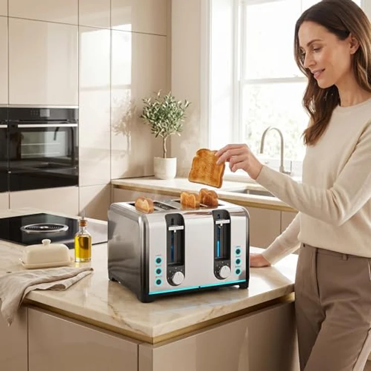 HOMCOM 4-Scheiben-Toaster, 7 Bräunungsstufen, Auftauen, Aufwärmen, Abbruchfunktion, schwarz – Bild 9