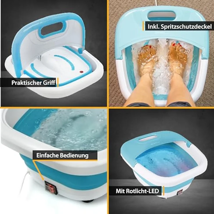 TZS First Austria Klappbares Fußsprudelbad mit Heizung | Blau | Vibration & Sprudelfunktion | Fuß-Massage-Gerät | Fußbadewanne | max. 45°C | Pediküre – Bild 4
