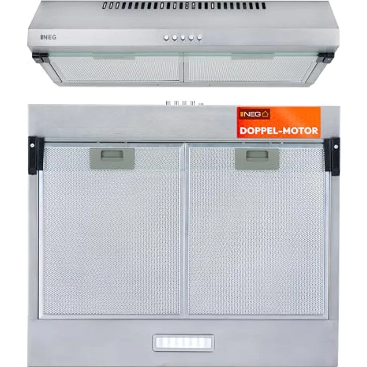 NEG NEG15-ATS+, Motorhaube, Standard, Breite: 60 cm, Tiefe: 50 cm, Absaugung und Rückführung (mit zusätzlichem Rückführungsset), Silber – Bild 3