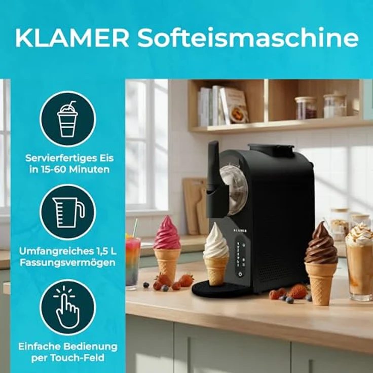 KLAMER Softeismaschine, 1,5L Eismaschine & Slush Maschine mit 7 Programmen, automatische Reinigung, digitales Rezeptbuch – Bild 2