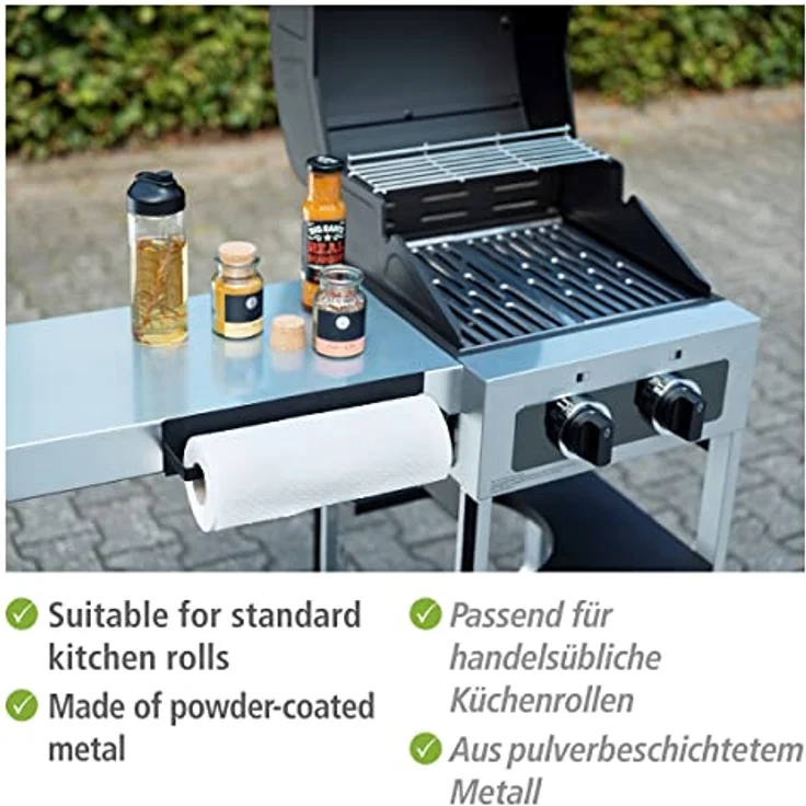 WENKO Magnetischer Küchenrollenhalter Ima, Halterung für die Küchenrolle aus pulverbeschichtetem Metall in Schwarz, Befestigung ohne Bohren durch Magnet oder beigelegtem Klebestreifen, 30 x 6,5 x 6 cm – Bild 3