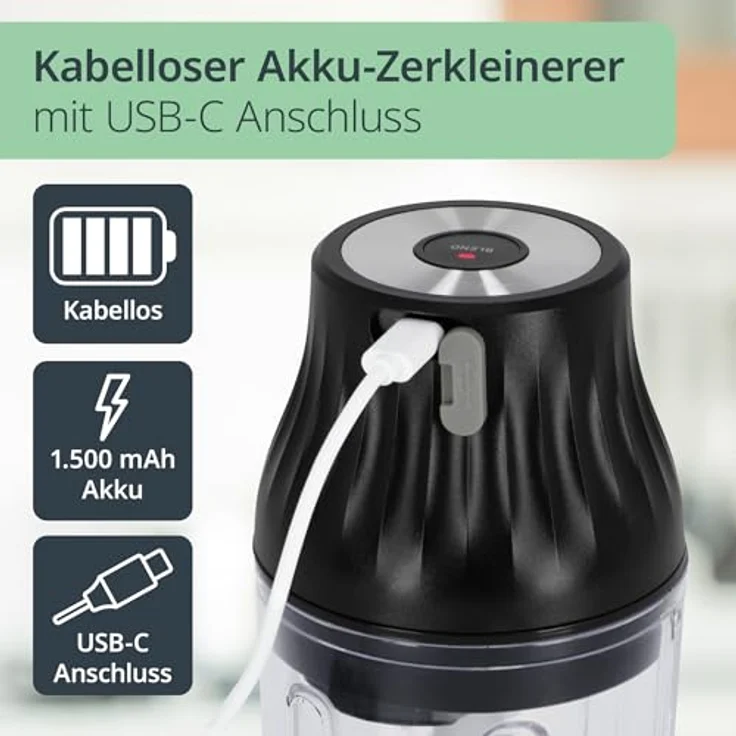 ADE Zwiebel Zerkleinerer elektrisch mit Akku, 150 ml Mini Mixer für Pesto, Kräuter, Soßen, Dips, inkl. USB-C Kabel, BPA-frei, Edelstahlklingen – Bild 2
