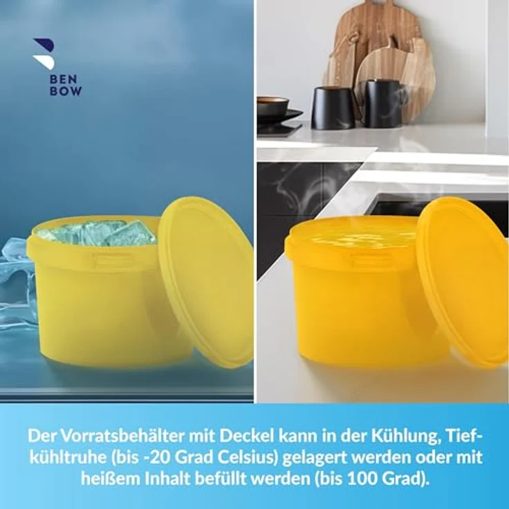 BenBow Eimer mit Deckel gelb 0,5 Liter - lebensmittelecht, stabil, luftdicht, auslaufsicher, geruchsneutral - Kunststoffbehälter mit Henkel, leer – Bild 5