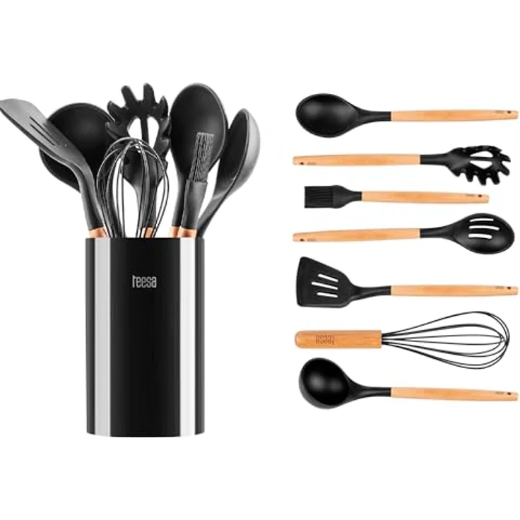 Teesa TSA0122 Küchen-Set, 8-teilig aus Silikon und Holz, hitzebeständig und BPA-frei – Bild 1
