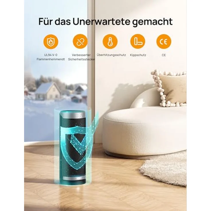 Dreo Heizlüfter Energiesparend, PTC Keramik Heizlüfte Leise, 70° Oszillierend Elektroheizung mit Fernbedienung, 12-Std-Timer, 3 Modi 3 Geschwindigkeiten, Überhitzungs-Kippschutz, Solaris Slim H3, weiß – Bild 2