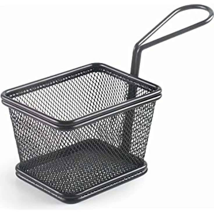 Lacor - 61151 - Schwarzer Snack-Servierkorb, quadratischer Korb, Kartoffel-Pommes-Korb, Edelstahlkorb, Nicht zum Braten geeignet, 10x8x7 cm, Mattschwarzes Finish