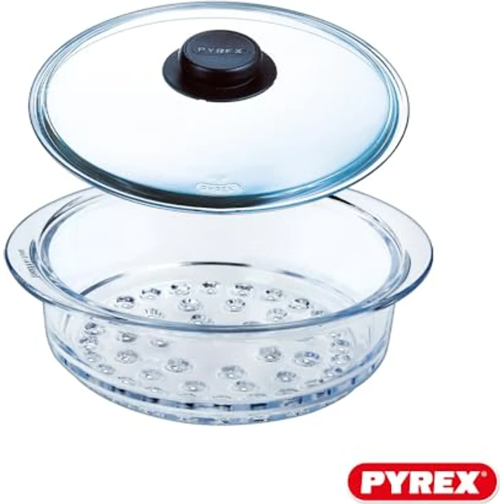 Pyrex Doppelter Dampfkorb 20 cm mit Deckel aus Borosilikatglas, geeignet zum Dampfgaren, 2 Dampfkörbe – Bild 2