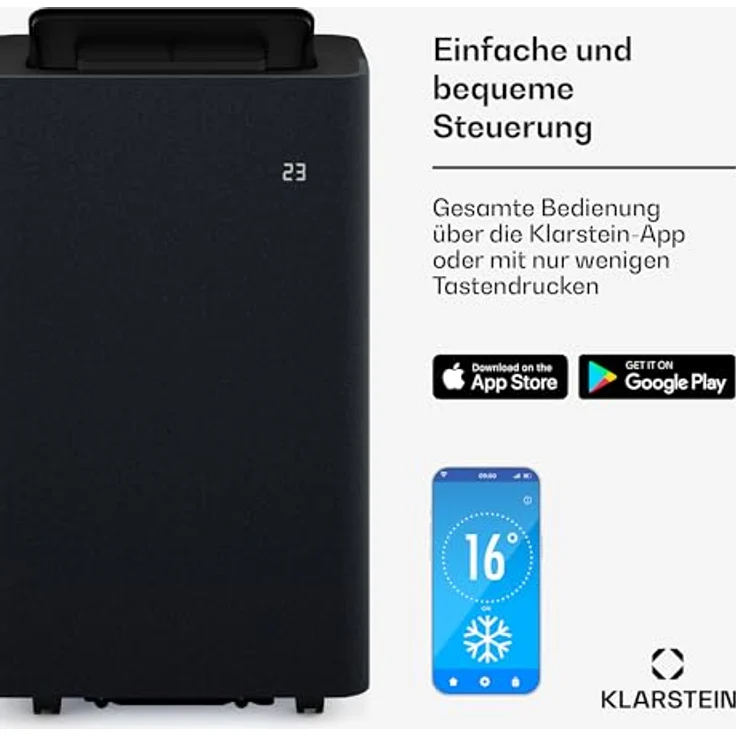 Klarstein AireLux Mobile Klimaanlage, 14.000 BTU für Räume bis 51 m², 4-in-1 Kühlung, App & Sprachsteuerung, Leise, Fenster-Kit Inklusive, Dunkelgrau – Bild 4