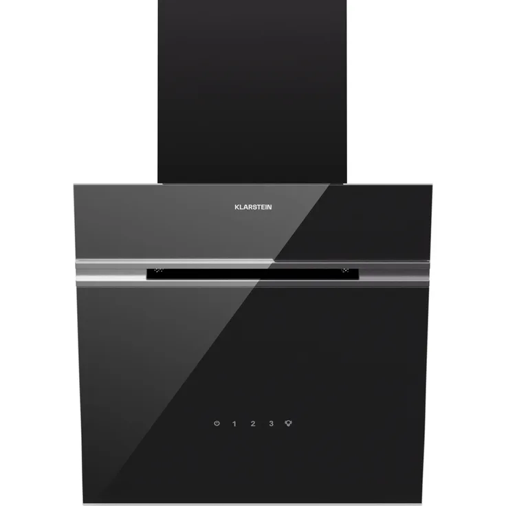 Klarstein Alina Dunstabzugshaube - 570 m³/h Kopffreihaube, Touch Control, LED-Beleuchtung, Energieeffizienz A, 54 dB, Schwarz, inkl. Aktivkohlefilter für Abluft & Umluft