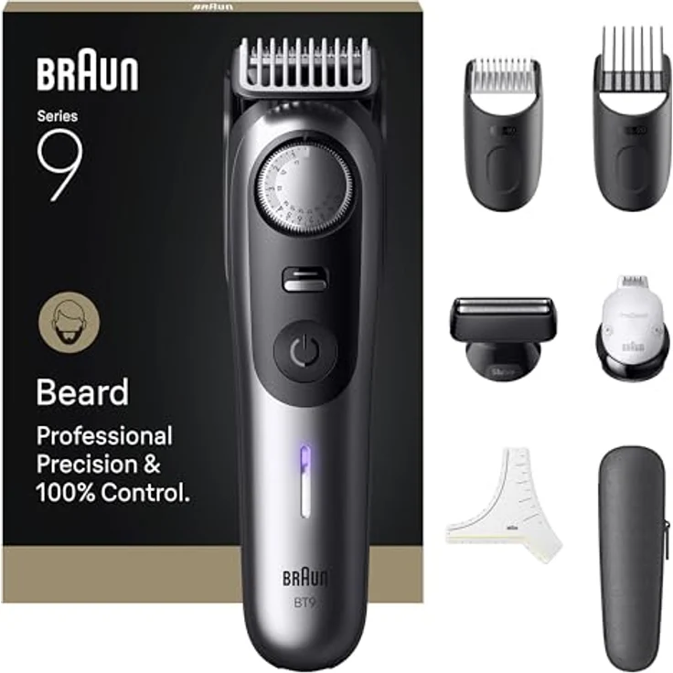 Braun Barttrimmer Series 9, Power Boost & ProBlade Klinge, 180 Min Akkulaufzeit, 52 Längen, Wasserdicht, BT9520, Chrom – Bild 1