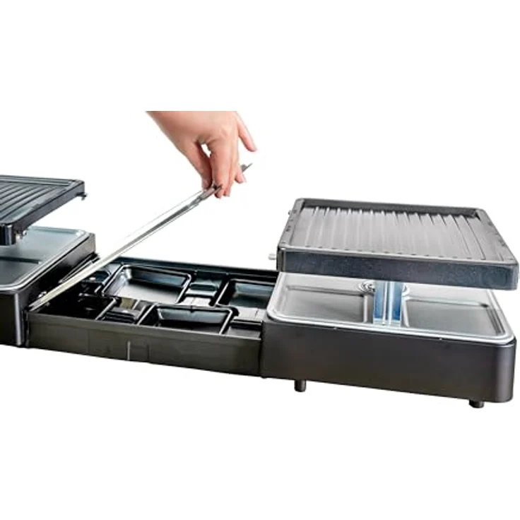 Unold 48755 Raclette Extendable, Party Grill für 8 Personen, 1.300 Watt Elektro-Tischgrill mit zwei separaten Grillflächen, Schwarz – Bild 3
