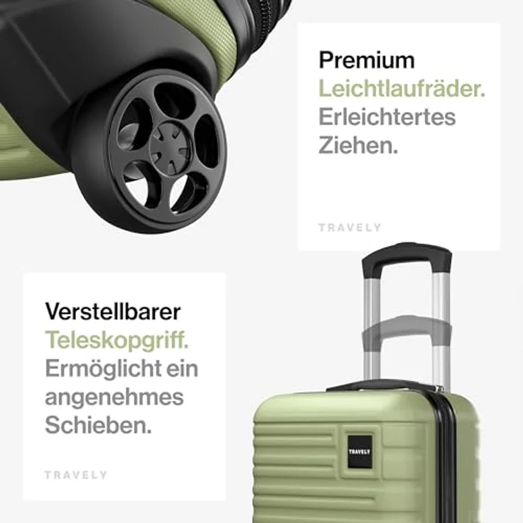Travely Premium Handgepäck Koffer 40x30x20cm, 26L mit sanften Rollen, passend für Ryanair, Lufthansa und Eurowings, Schwarz – Bild 5
