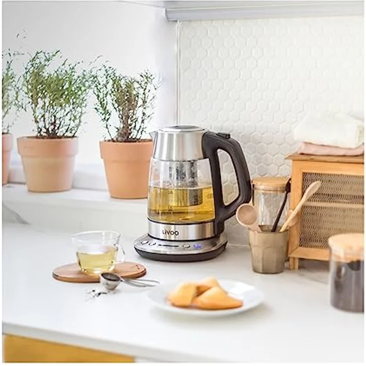 Livoo DOD165 Teekanne & Wasserkocher aus Glas | Fassungsvermögen 1,7 l | Thermostat von 40 ° bis 100 °C, Warmhalt, automatische Abschaltung | 2200 W – Bild 4