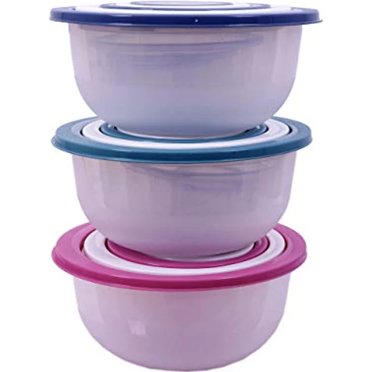 Spetebo Salat Schüssel Set 5-teilig, Kunststoff Kochschüsseln mit Deckel, transparent mit pastellgrünen, pastellblauen und grauen Deckeln, spülmaschinenfest, 0,4 bis 4,4 Liter – Bild 2