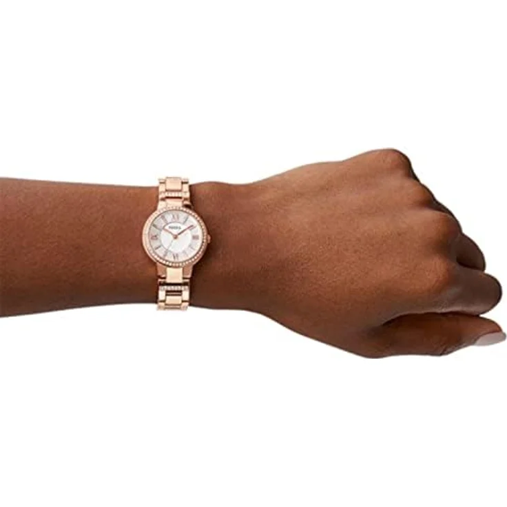 Fossil Damenuhr Virginia ES3284, Quarzwerk, 30mm Rose Gold Edelstahlgehäuse mit silbernem Zifferblatt und Edelstahlarmband, wasserdicht bis 50m – Bild 4