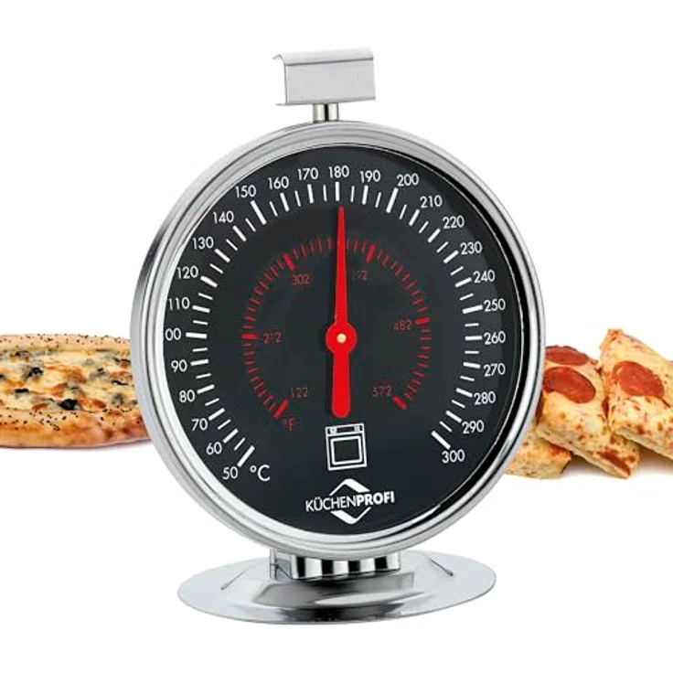 Küchenprofi Backofenthermometer, analoges Edelstahl-Thermometer mit Messbereich 50-300°C, ø 7,5 cm, zum Stehen und Hängen, auch für Grill geeignet – Bild 2