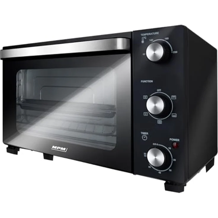 MPM MPE-15/T, Freistehender Elektrischer Mini-Ofen mit 28 Liter, Umluft, Timer bis 230°C, 1500W, Schwarz – Bild 1