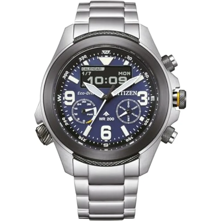CITIZEN Promaster Herrenuhr Eco-Drive Solar Analog/Digital mit Edelstahl Gliederband JV1006-51L, Silber/Gunmetalfarben, 20 ATM wassergeschützt