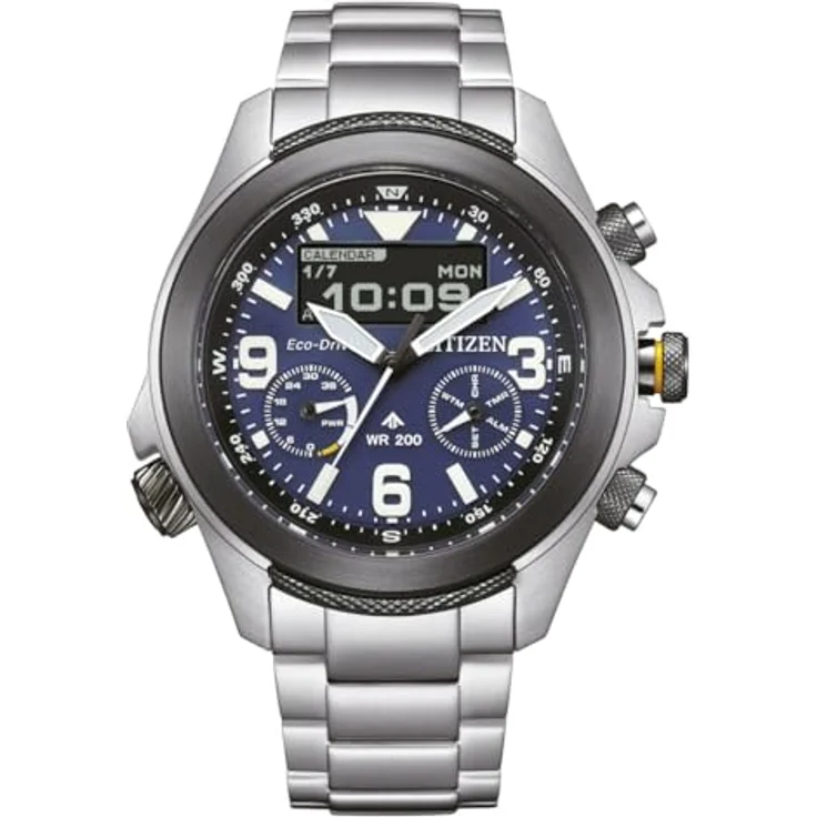 CITIZEN Promaster Herrenuhr Eco-Drive Solar Analog/Digital mit Edelstahl Gliederband JV1006-51L, Silber/Gunmetalfarben, 20 ATM wassergeschützt – Bild 1