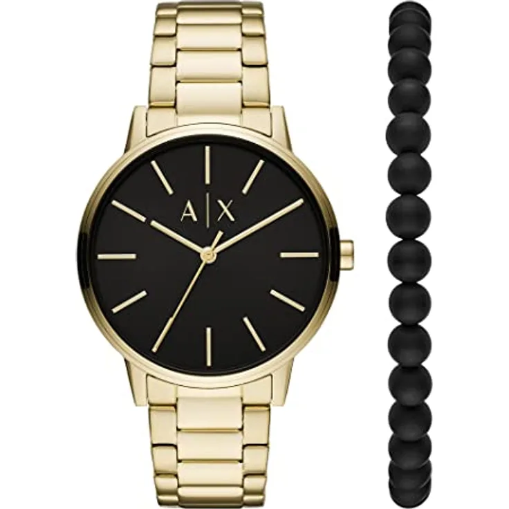 Armani Exchange Herrenuhr , Dreizeigerwerk, 42mm Gold Edelstahlgehäuse mit Edelstahlarmband, AX7119