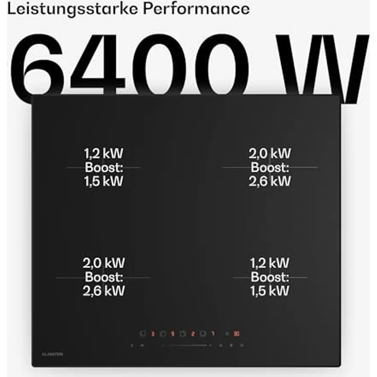 Klarstein Velaire XFC604I-B8-ELS, Induktions-Kochfeld mit 4 Kochzonen, 6400 W, Touch Timer und Kindersicherung – Bild 3