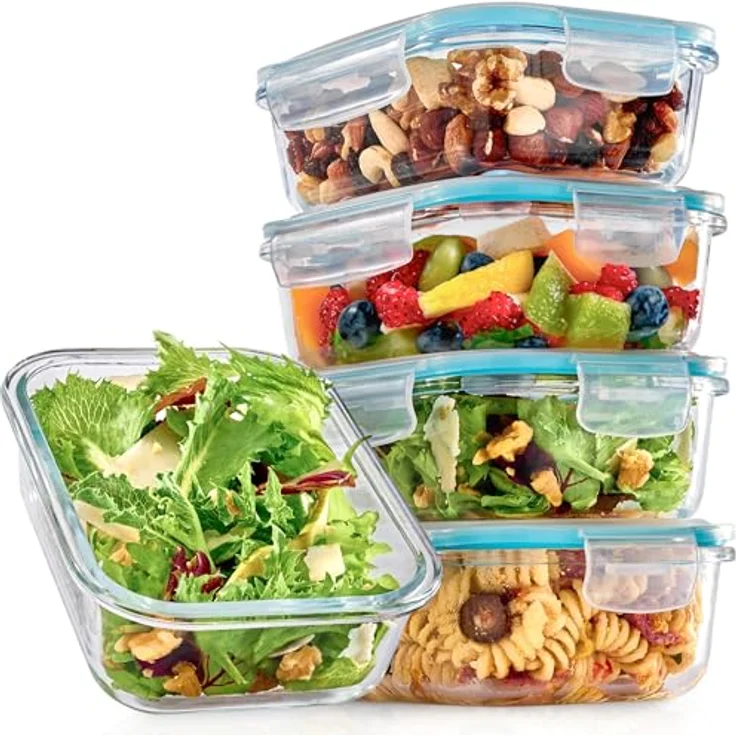 Niboline Praknu Glasbehälter mit Deckel 4er Set - 500 ml - Stapelbar & Luftdicht - BPA-frei - Spülmaschinenfest - Gefrierschrank und Mikrowellengeeignet - Glasklar – Bild 2