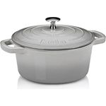 kela 12605 Bräter mit Deckel, Gusseisen, Emaille-Beschichtung, Hohe Wärmespeicherung, Induktionsgeeignet, 2.5 L, Grau, Rund, Calido