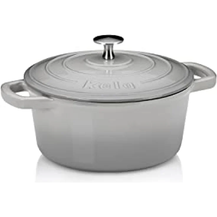 kela 12605 Bräter mit Deckel, Gusseisen, Emaille-Beschichtung, Hohe Wärmespeicherung, Induktionsgeeignet, 2.5 L, Grau, Rund, Calido – Bild 1