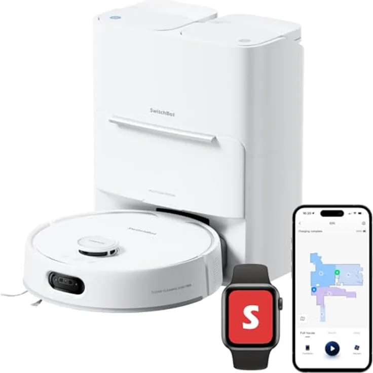 SwitchBot S20 Saugroboter, 10.000 Pa Saugkraft, AI Hindernisvermeidung, automatische Wischreinigung und Trocknung, kompatibel mit Matter und Apple Home