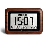 Kalenderuhr - Geemarc Viso10 mit automatischer Zeiteinstellung und großen Buchstaben - Für Menschen, die mit Alzheimer leben - Batteriebetrieben - Ohne Hintergrundbeleuchtung - Version DE - Holzeffekt