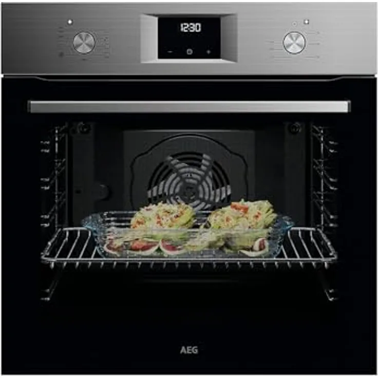 AEG NBU5A20SM SurroundCook® Backofen Edelstahl, 8 Backofenfunktionen, 60 cm Breite, Aqua-Reinigungsfunktion, MaxiKlasse, Multilevel Cooking, Pizzastufe