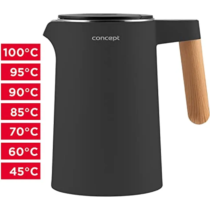 Concept Salt & Pepper RK3301 Wasserkocher, 2200 Watt, 1,5 Liter, kabellos, schwarz – Bild 2