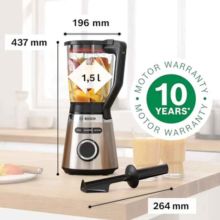 Bosch MMB6382MN VitaPower Serie 4 Standmixer, 1200 Watt, 1,5 Liter, 3 Programme, Smoothies, Crushed Ice oder EasyClean, edelstahl – Bild 2