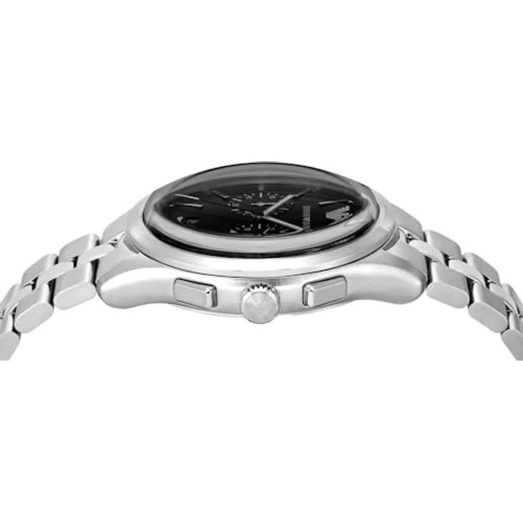 Emporio Armani Herren Chronograph, 41mm Edelstahlgehäuse mit schwarzem Sunray-Zifferblatt und 3 Unterziffern, Wasserbeständig bis 50m, Edelstahl- oder Lederarmband – Bild 4
