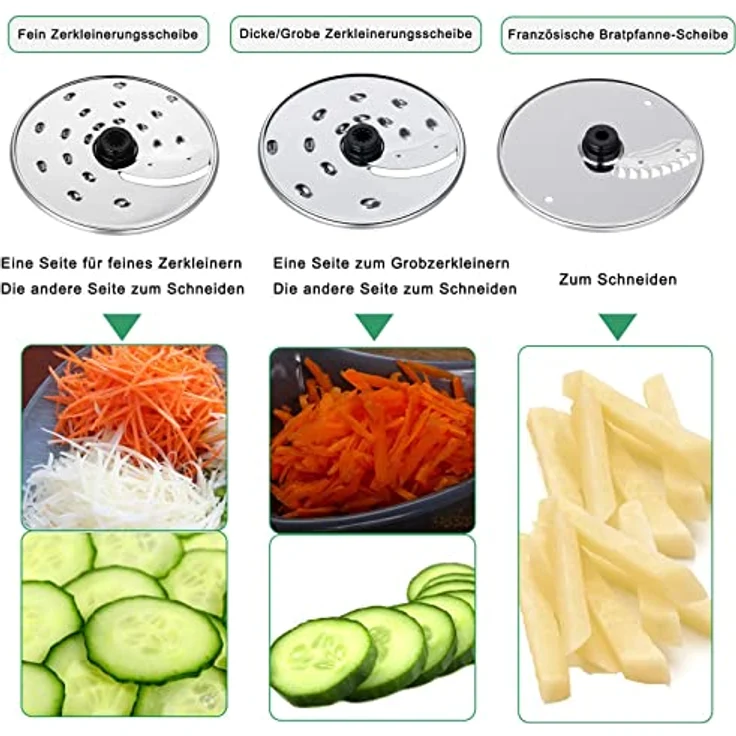 TopStrong Foodprozessor, 1100W, 11 Funktionen, 3,2L und 1,5 Behälter, inkl. Zerkleinerer, Scheidescheibe, Zitruspresse, Knethaken, schwarz – Bild 4