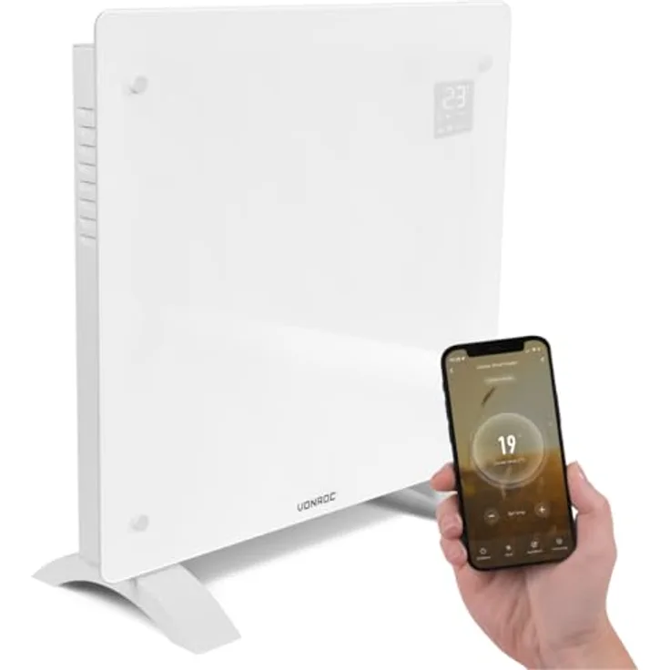 VONROC Elektroheizung, Konvektor-Heizung - Energiesparende elektrische Heizung bis 12m2 - Wand-/Bodenmontage - 2 Stufen 500W & 1000W, Manuelle/App Steuerung - weiß