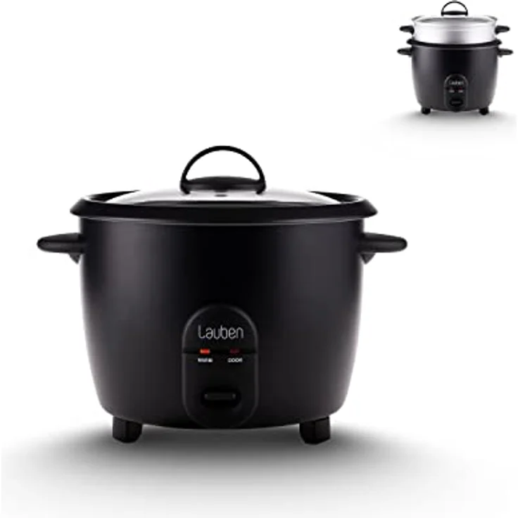 Lauben Rice Cooker 600BC Klein 0,6l, Metall-Dampfeinsatz, Glasdeckel, Dampfgarer, Antihaft, Cool-Touch, Warmhaltefunktion – Bild 1
