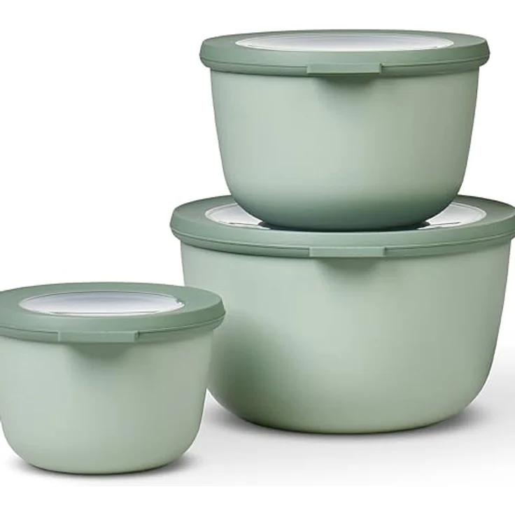 Mepal - Cirqula Multischüssel-Set 3–teilig rund Nordic sage – 500, 1000 und 2000 ml – Verwendbar als Vorratdose, Kühlschrankdose, Gefrierdose, Mikrowellegeschirr & Servierschale mit Deckel – Bild 2