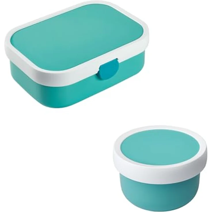 Mepal Kinder Obst- und Bento Box | Campus meets Fruits | Spülmaschinenfest & BPA-frei | 300 & 750 ml | Mit Fächern, Gabel & Clip-Verschluss | Türkis – Bild 1