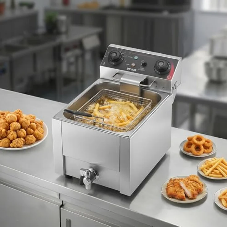 VEVOR Gewerblicher Frittierer, 3000W Elektrischer Truthahnfrittierer, 30,6 Qt/29L Kapazität, Edelstahl, mit Temperaturregelung, für Küchen- und Restaurantgebrauch, Silber – Bild 9