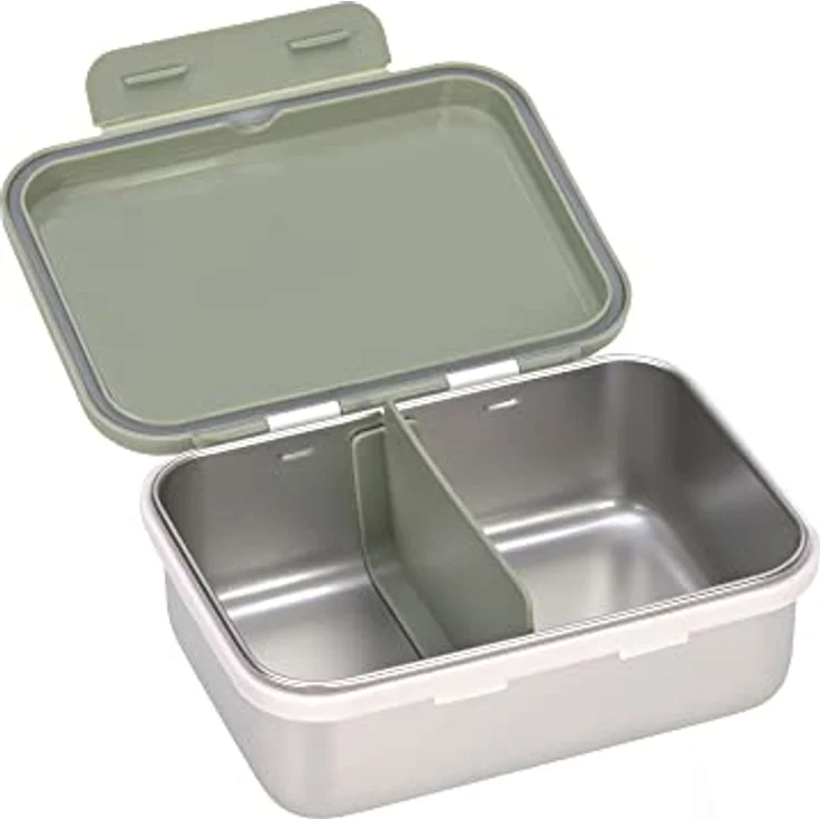 LÄSSIG Kinder Brotdose Edelstahl Lunchbox Frühstücksbox Nachhaltig Kindergarten Schule/Happy prints light olive – Bild 2