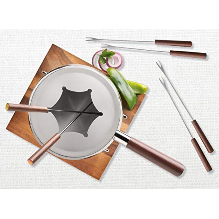 MÄSER 931895 Fondue Set für 6 Personen in modern-rustikalem Design, ideal für Fleischfondue, 10-teiliges Fondueset inklusive Fonduegabeln und Fonduebrenner, Edelstahl, 1.9 liters – Bild 2
