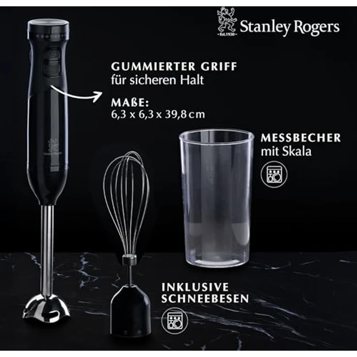 Stanley Rogers Stabmixer, 600W mit 9 Geschwindigkeitsstufen, 700ml Mixbehälter und Edelstahl-Doppelklingen-Aufsatz – Bild 3