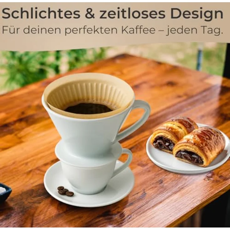 Topanbieter999 Handfilter Keramik Größe 4, Gleichmäßiger Kaffeefluss mit innenliegenden Rillen & 3 Öffnungen, weiß – Bild 7
