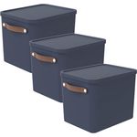 Rotho Maloja 3er-Set Aufbewahrungsbox 27l mit Deckel (Blau)