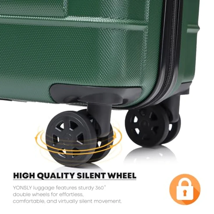 YONSLY Premium Reisekoffer M, Handgepäck Trolley mit TSA-Schloss und YKK-Reißverschluss, 4 Rollen, Dunkelgrün – Bild 4